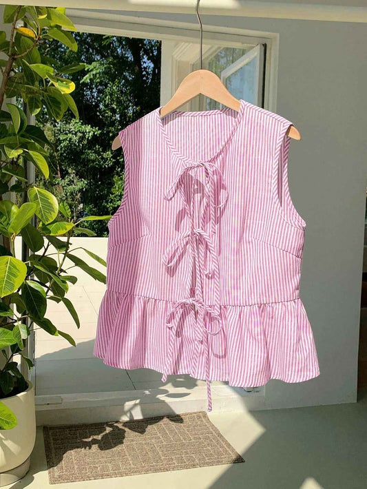 striped tie front blouse